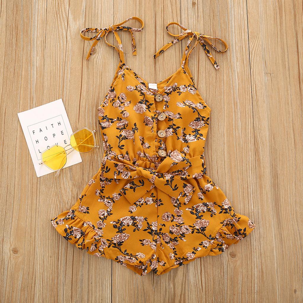 Sommer-Mädchen-Overall, ärmellos, Sling, kleiner Blumendruck, Kletteranzug