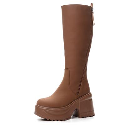 Spring and Autumn Women's Boots 10cm Height Increase Motorcycle Boots Female Double Zipper Knight Long Boots Women