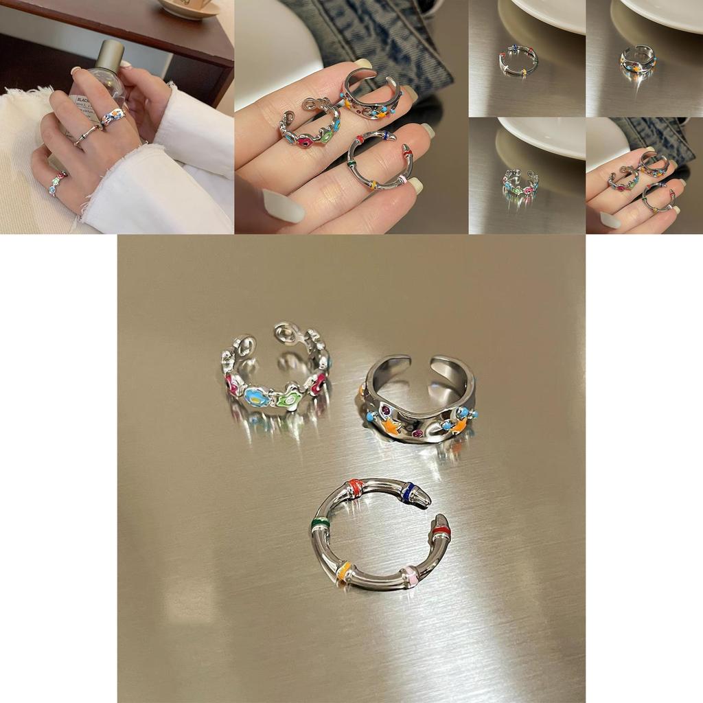 Elegant Geometric Design Colorful Flower And Star Ring For Trendy Women