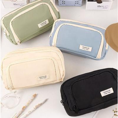 Stationery Multi-purpose Pencil Bag Large-capacity Aesthetic Pen Case Simple Multi-layer Desk Organizer Storage Pouch Student