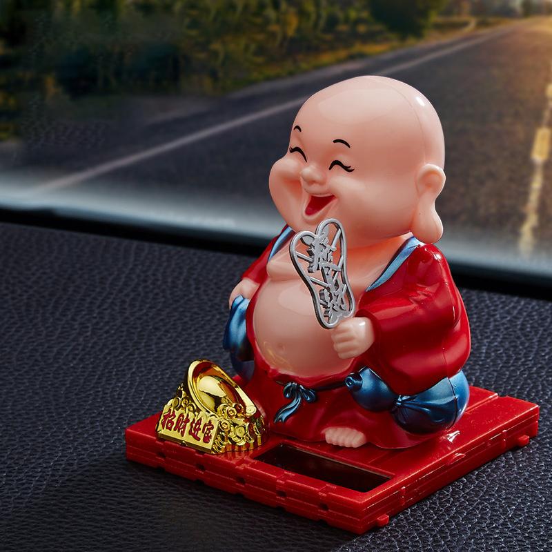 Cute Car Ornament Solar Shake Head Little Monk Good Fortune Car Rearview Pendant