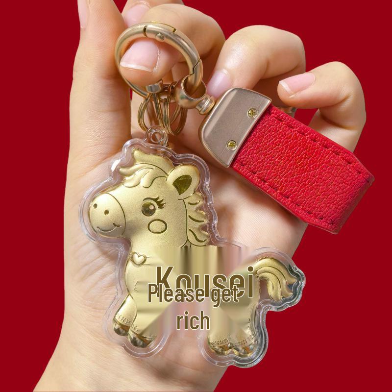 Colgante Llavero Caballo de Oro Puro 999: Amuleto de Riqueza Instantánea para Teléfono, Bolso o Coche