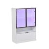 Moderner LED-Ausstellungsschrank Höhe 120cm mit LED-Beleuchtung, Wohnzimmerschrank mit Glastüren und Falttür, Spanplatten-Ausstellungsschrank, Weiß