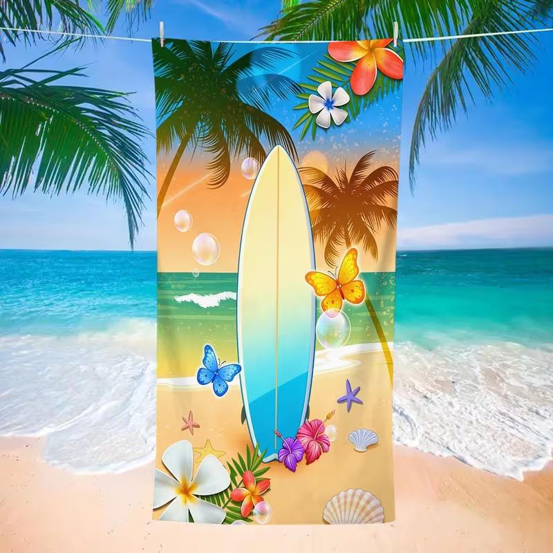 Tropical Summer Cocktail Print Beach Towel Quick Dry Lightweight Absorbent Surfboard Pattern Towel for Beach Vacation