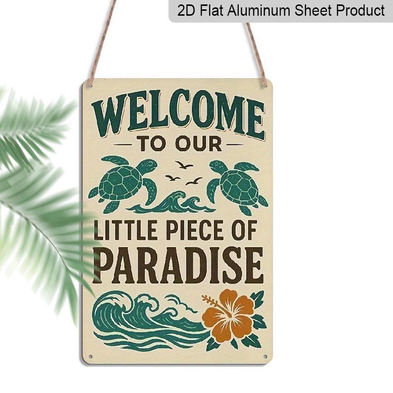

2D Flat 1pc Vintage Coastal Metal Sign Welcome To Our Little Piece of Paradise - Ocean & Turtle Design, Sturdy Aluminium Wall Art for Beach House 20*30cm