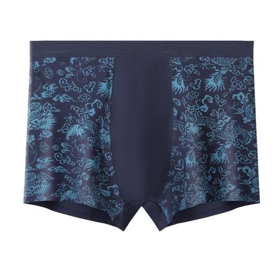 Men Boxer Underwear Elastic High Waist Loose Cut High Elasticity Shorts Briefs Breathable Smooth Printing Panties