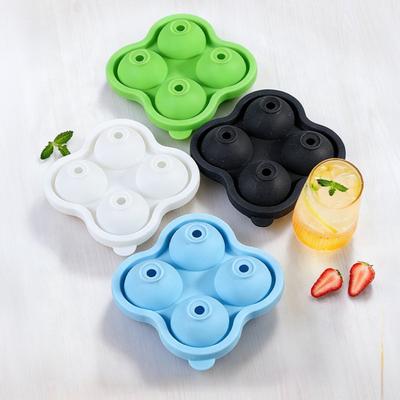 Silikon-Eiskugelform 4-Kammer Große Kugelform für Whiskey Sommergetränke Leicht zu lösender Lebensmittelgeeigneter Eiswürfelbereiter Wiederverwendbare Cocktail-Gefrierform