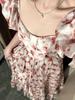 Atemberaubendes französisches Campanula Rosa Blumen Chiffon Sommerkleid - Super Feenhaft Langer Stil