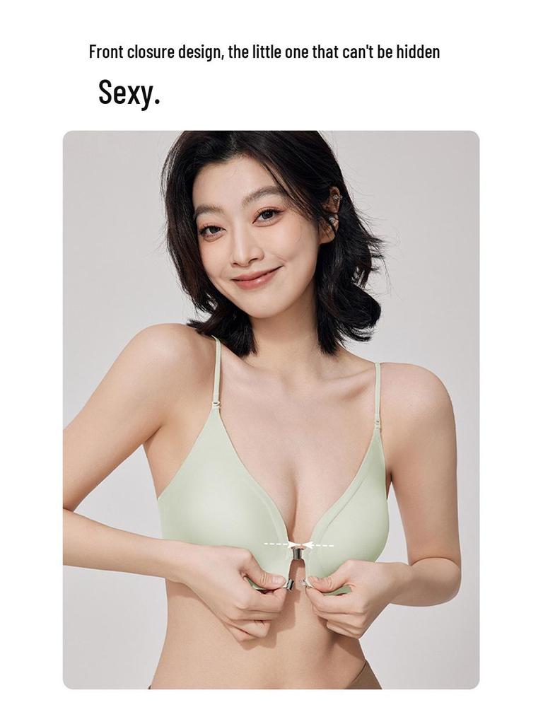 Front Buckle Push-Up Bra for Small Busts with Side Support and Anti-Sagging Features