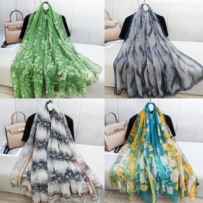 New Summer Thin Silk Scarf Travel Sunscreen Shawl for Women Fashion Trendy Beach Towel Big Gaze Scarf