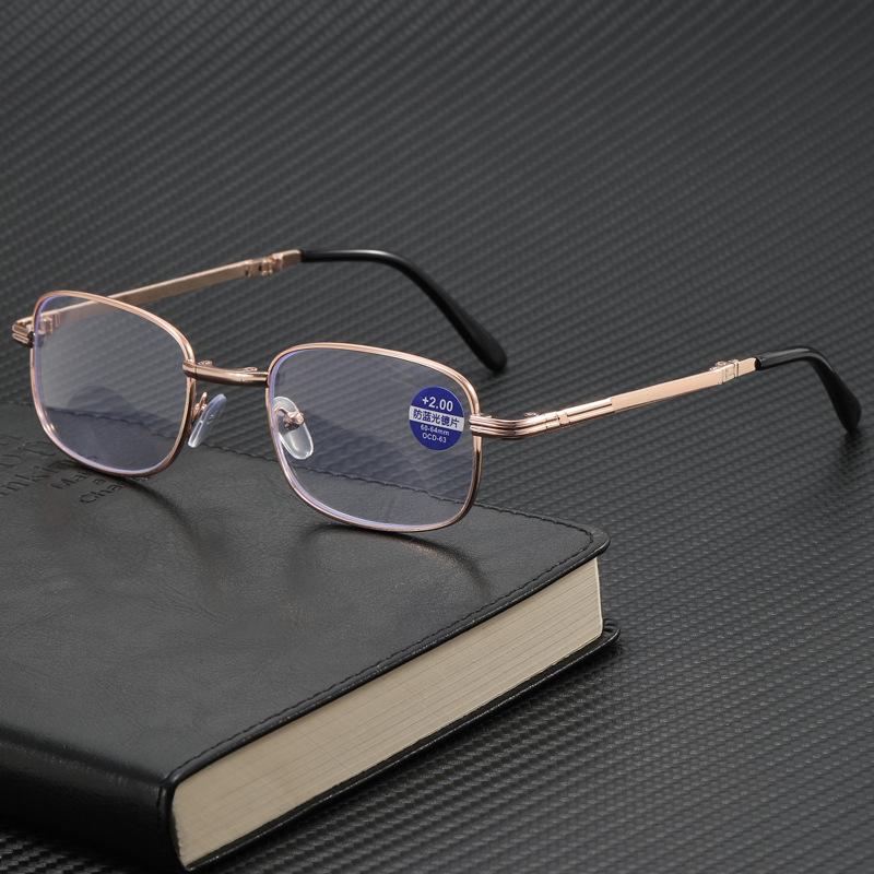 Source Folding Reading Glasses Anti-Blue Light Far And Near Dual-Purpose Metal Full Frame High Definition Resin Lens Flower Glasses