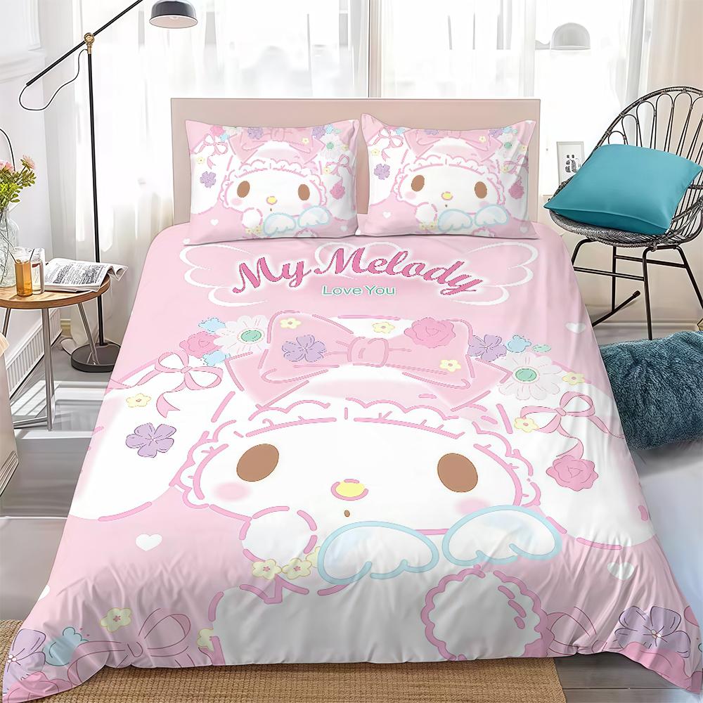 M-Melodys Cute Anime Duvet Cover Set Home Style Bedding Soft Laundry Cotton Bed 3 Piece Set Student Dormitory Gift