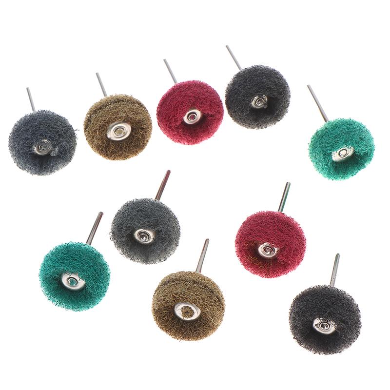 10Pcs Mini Drill Abrasive Brush Fiber Scouring Wheel Pad Cleaning Polishing Sanding Head Electric Grinder Brushes Rotary Tools