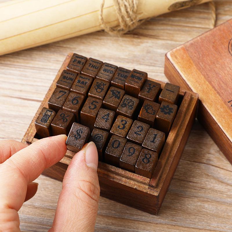 DIY Retro Letter Stamp Set: 28-Piece Uppercase & Lowercase with 5 Digital Weather Options