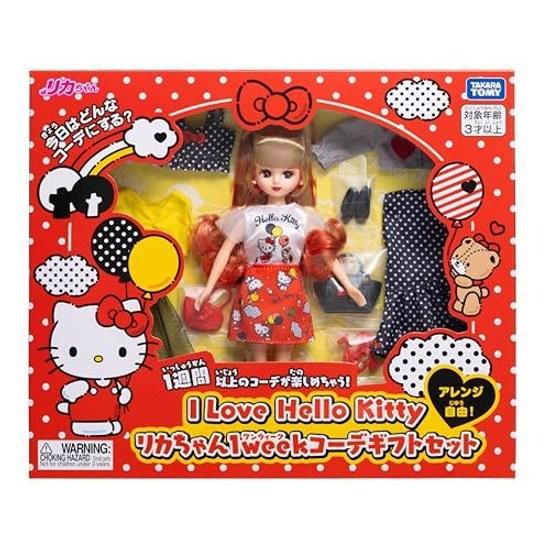 Takara Tomy Licca-chan Doll I Love Hello Kitty 1 Week Coordination Gift Set Dress-Up Toy Ages 3 Up