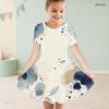Little Girls Round Neck Short Sleeve Watercolor Printed A Line Flared Dress