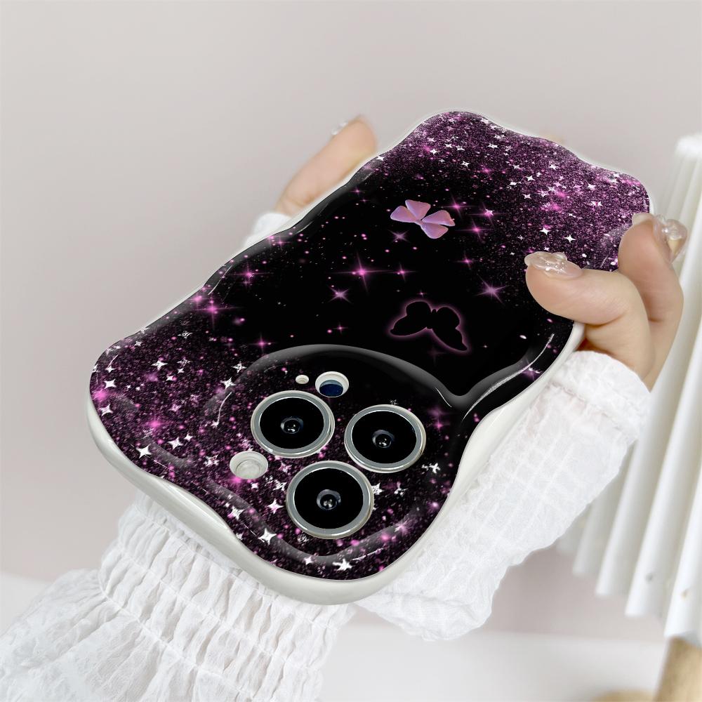 For iPhone 16 15 14 13 12 Samsung S24 S23 S22 A06 A13 A14 A15 A16 A55 Redmi Note 13 12 Fashion Star Flowers Cream Texture Wavy Edge Soft Phone Case