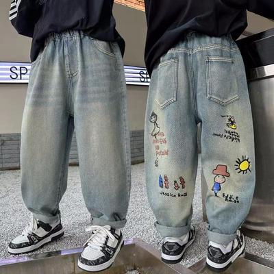 Baby Lovely Pants Spring Autumn Kids Doodle Jeans Pencil Pants with Cartoon Pattern Clothes Children Girls Boys Elastic Waist Trousers