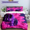 3Pcs Purple Car Flames Bedding Set Soft Fabric Duvet Cover Pillowcases Home Xmas Halloween Gift 1 Duvet Cover 2 Pillowcase S1326