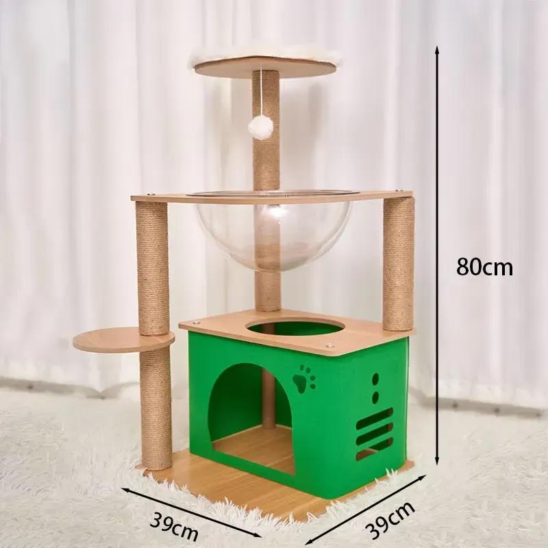Modern Large Beige Wooden Cat Tree Scratcher Custom Design Climbing Frame for Cats Wholesale Manufacturer Supplies