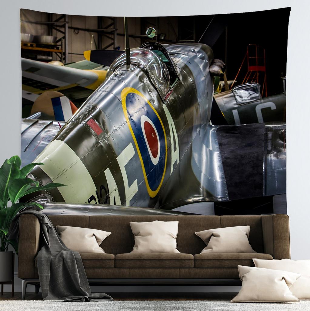 Retro Aircraft Poster Tapestry Supermarine Spitfire B-29 P51 Fighter Wall Hanging Room Decor for Bedroom Dorm Indie