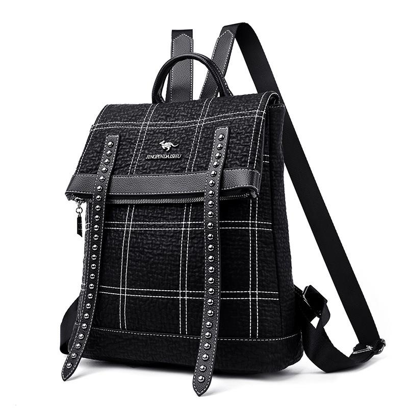 Backpack Fashion Embroidery Thread Dual Purpose Backpack Soft Leather Large Capacity Travel Bag