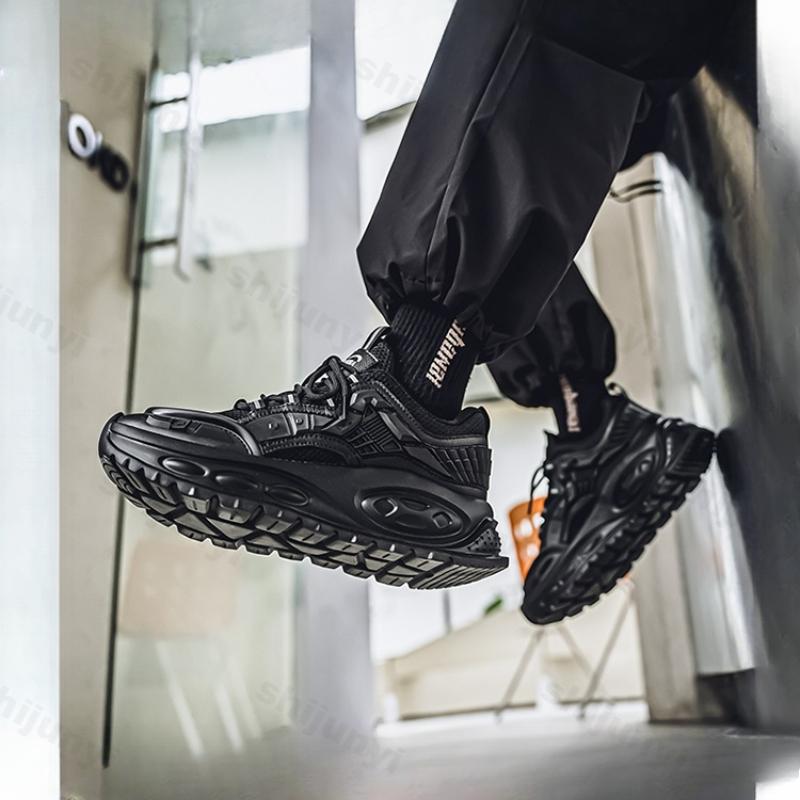 Fashion 2025 Men's Casual Fashionable Breathable Mesh Thick Soled Running Shoes Low Cut Lace Up Sports Height Increasing Chunky Sneakers