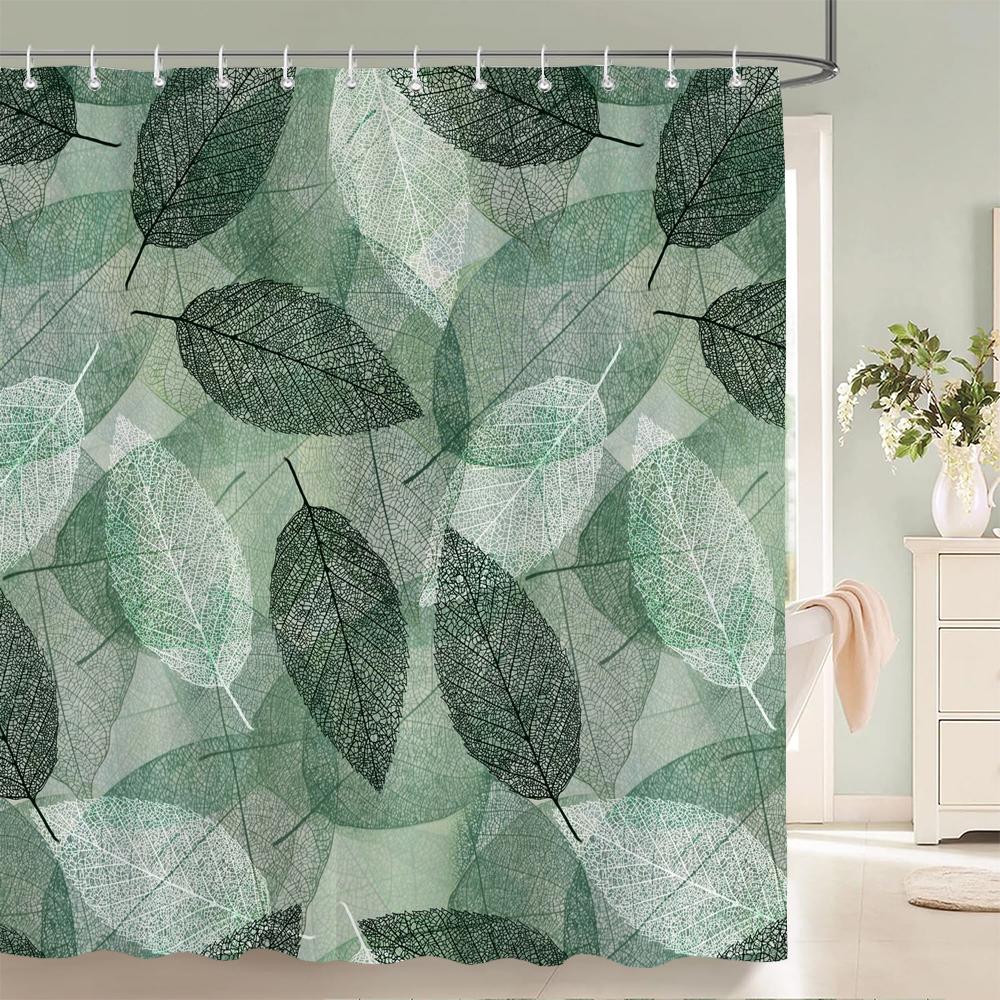 

Leaf Plant Shower Curtains With Hooks Greenery Plants Tree Leaves Home Decoration For Bathroom Polyester Fabric Bath Curtain W60H190(CM)-1 Pcs