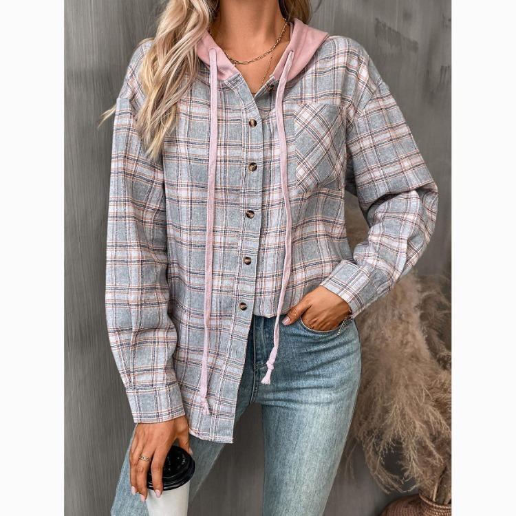 Autumn Women Casual Loose Plaid Shirt Fashion Top