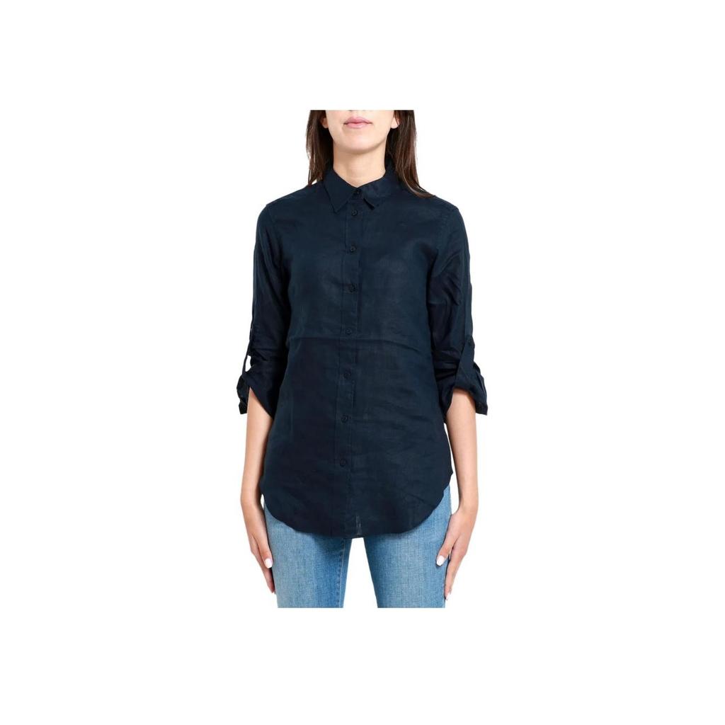 Polo Ralph Lauren Solid Polo Collar Button Short Sleeve Shirt Women Shirts Navy-Blue 200782777-003