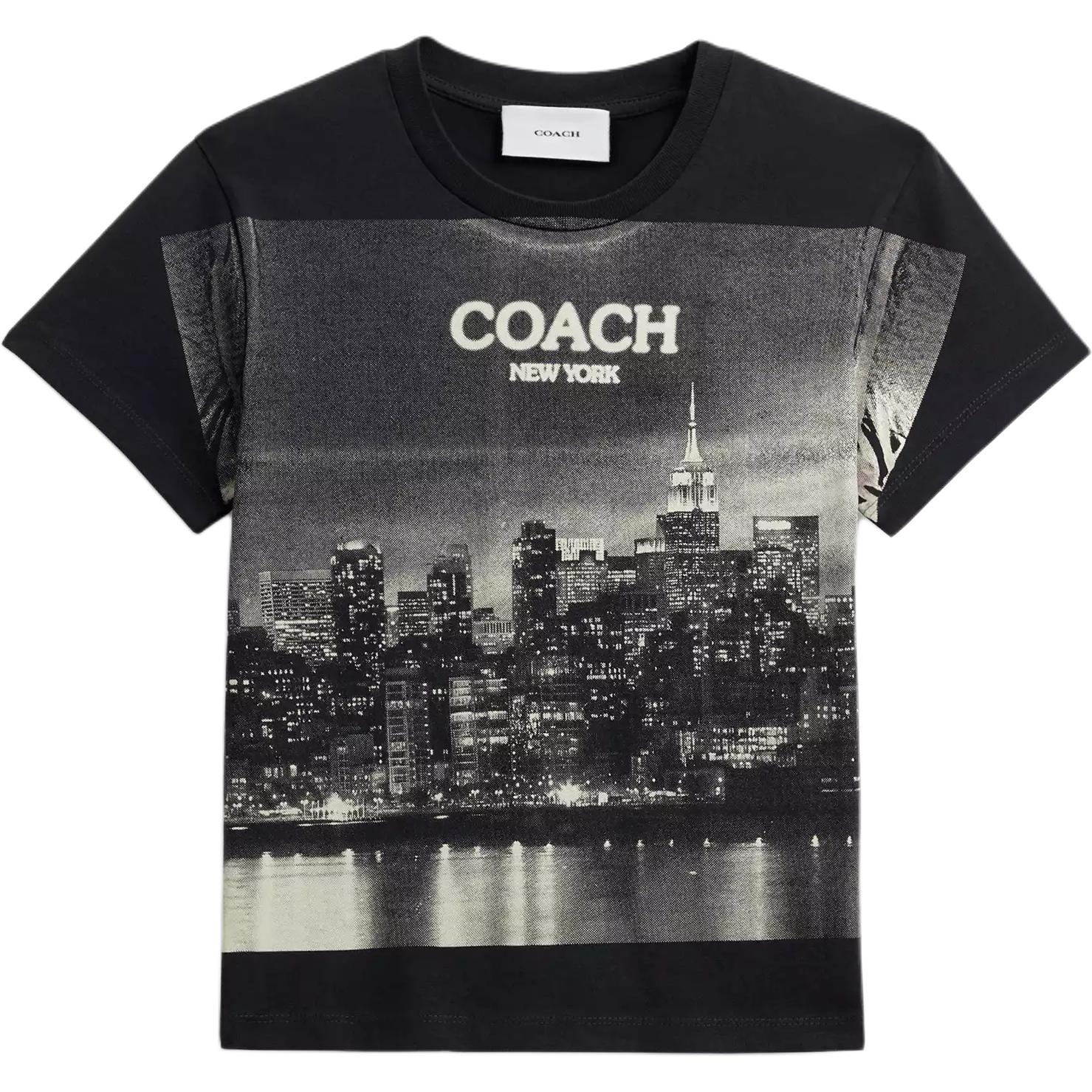Coach Ribbed Round Neck Short Sleeve Letter Architecture Print T-Shirt Women tops CDI20-BLK XS