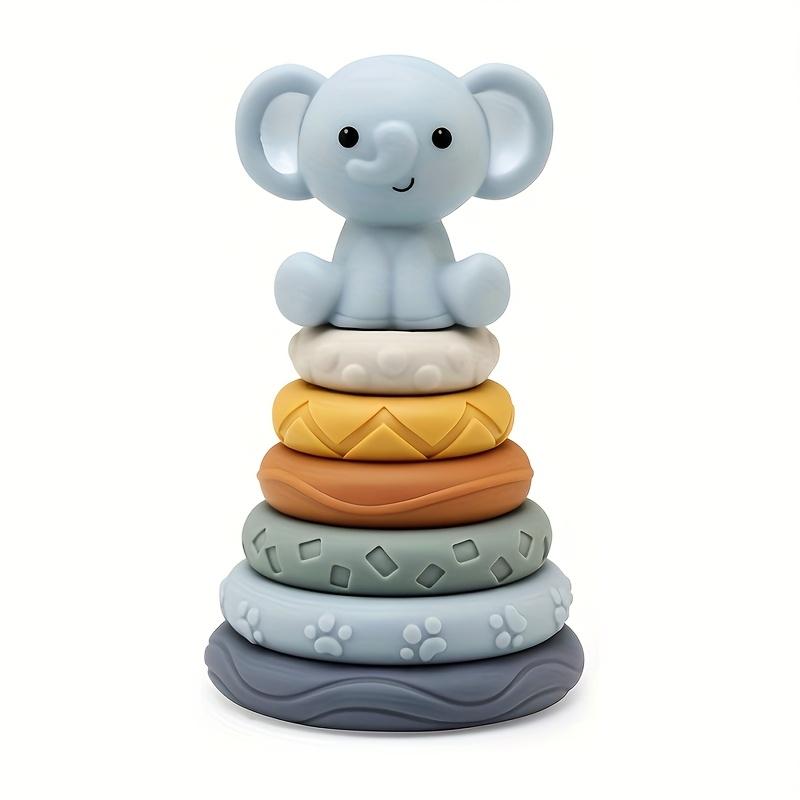 

Силиконовая детская пирамидка, игрушка-пазл с животными, подходит для мягких штабелируемых блоков и пищалок, сенсорные строительные блоки для младенцев старше 6 месяцев TT553