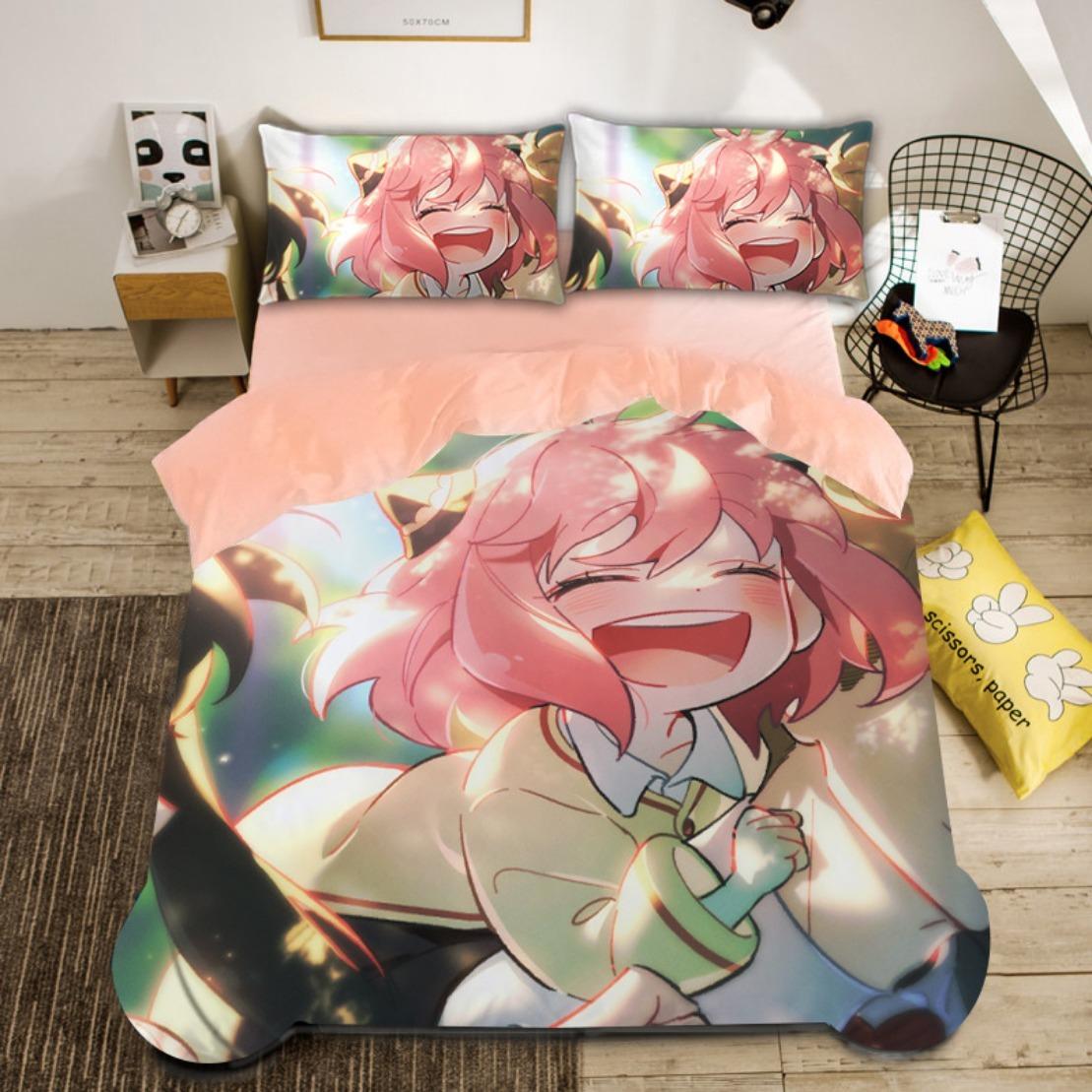 

Spy Family Bedding Set,Japanese Anime Duvet Cover,Spy Funny Anya Quilt Cover With Pillowcase Single/Double/Queen/King 135x200cm-2pcs