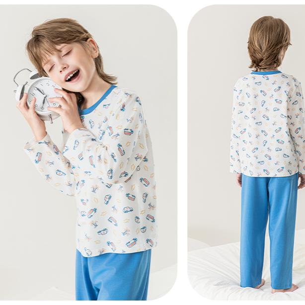 Yingbolun Summer New Boys' Long sleeved Pants Lycra Cotton Set A-class Home Clothes