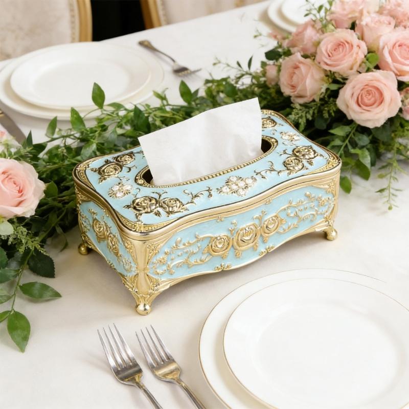 Artistic Floral Print ABS Tissue Holder With Easy Open Lid Sophisticated Decors Tissue Box For Convenient Refills