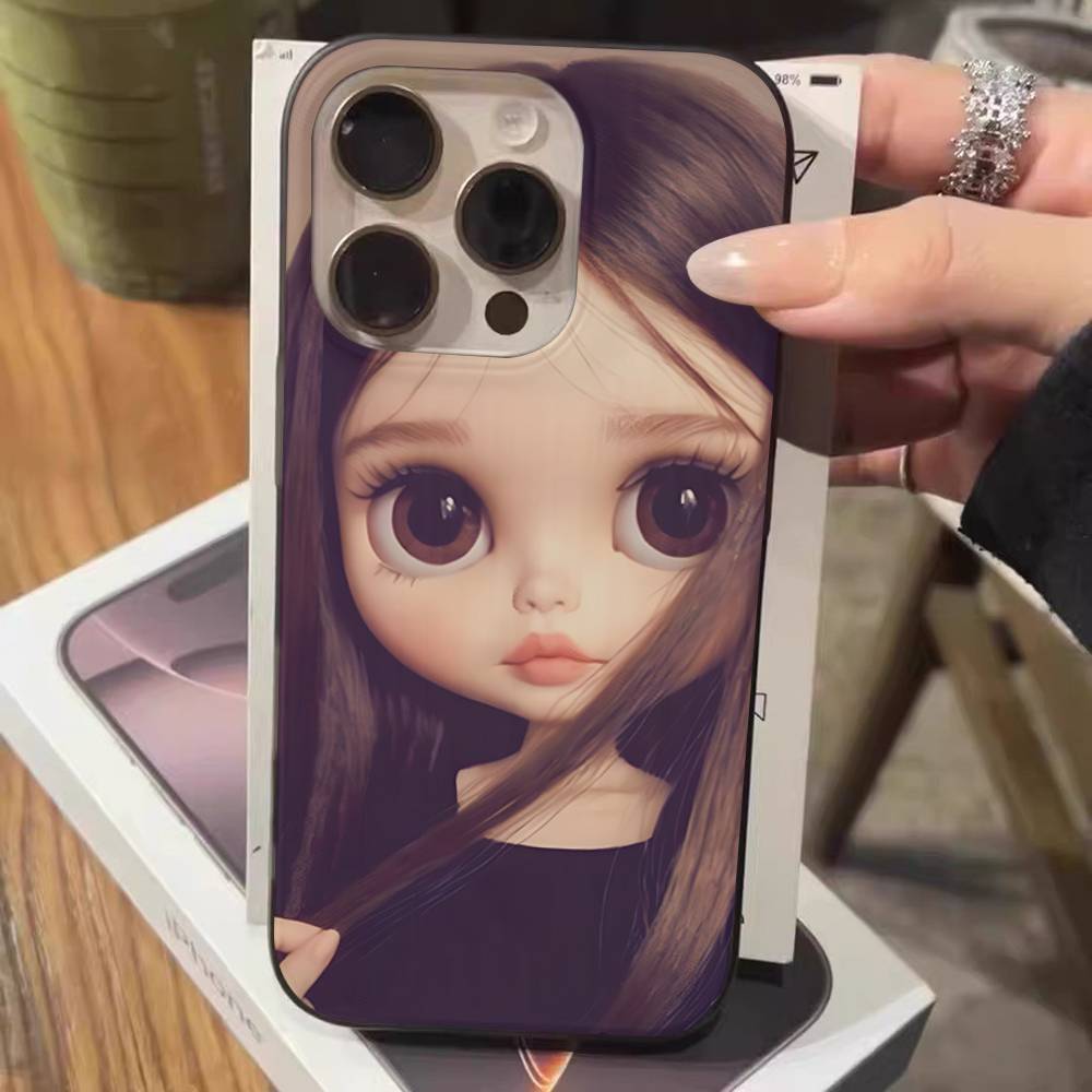 Dark Cute Girl Doll Art For IPhone 16 15 14 13 12 11 17 Pro Max Plus Wave Corrugated Phone Case Anti Drop Cover
