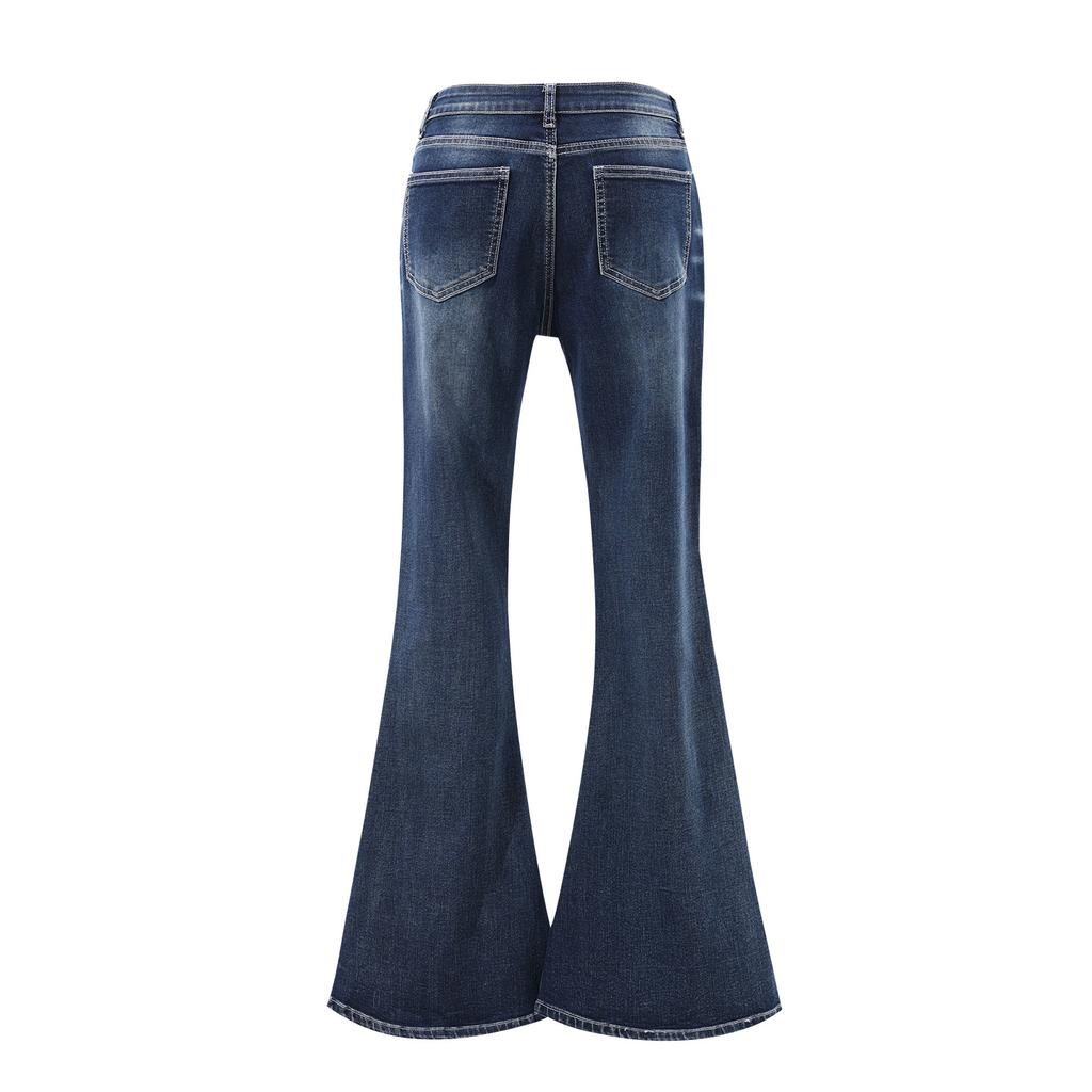 New product, Korean group ancient and spicy, fashionable and thin elastic flared pants, denim micro-pull pants for women