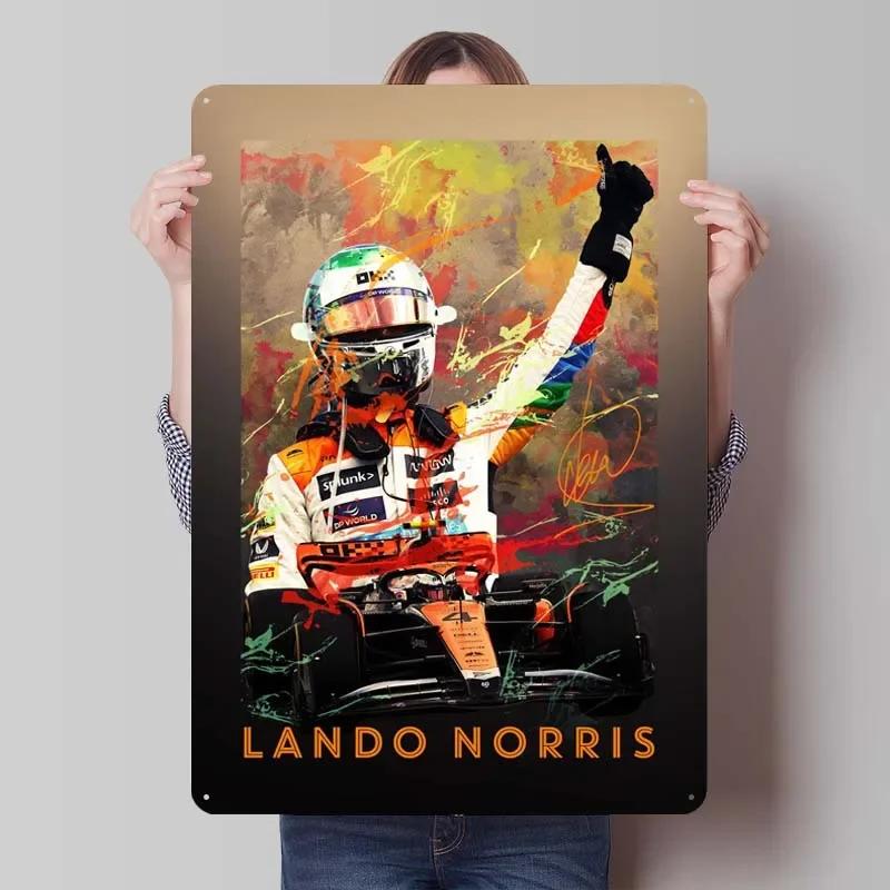 Lando Norris Metallschild Rennposter Dekorative Metallplatten Retro Blechschild für Wandkunst Dekoration Gamer Zimmer Dekoration