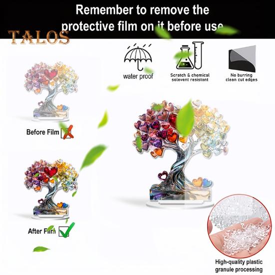 Love Heart Tree Ornament Colorful Acrylic 2D Flat Decoration Valentine's Day Decor Tabletop Butterfly Tree for Home Mantel End Table Desk Decor