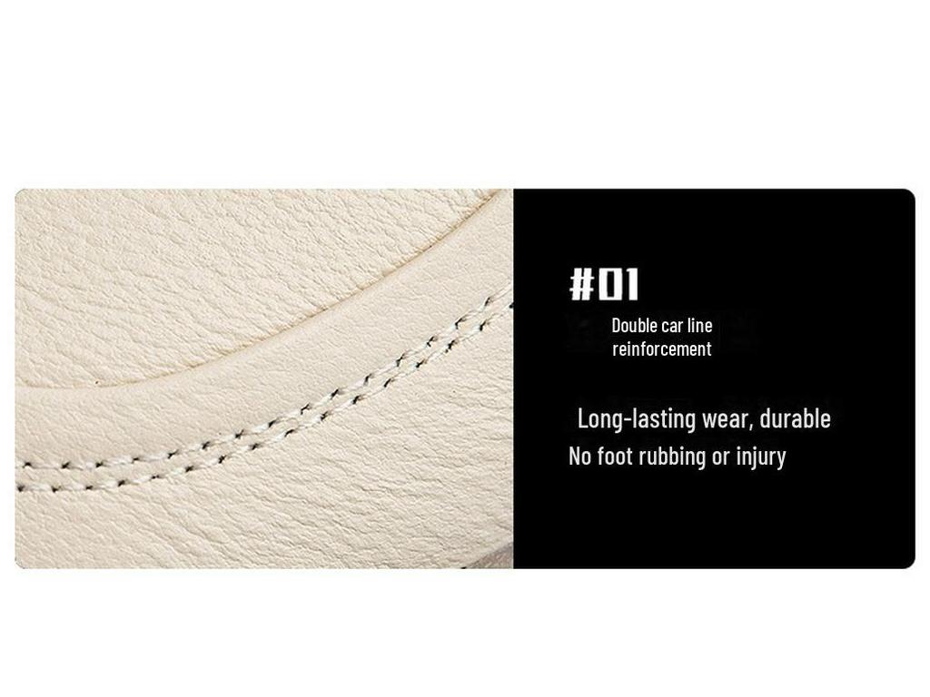 Women's Spring 2025 White Cowhide Height-Increasing Shoes, Thin Style, Soft Leather, Soft Sole, Slip-On.