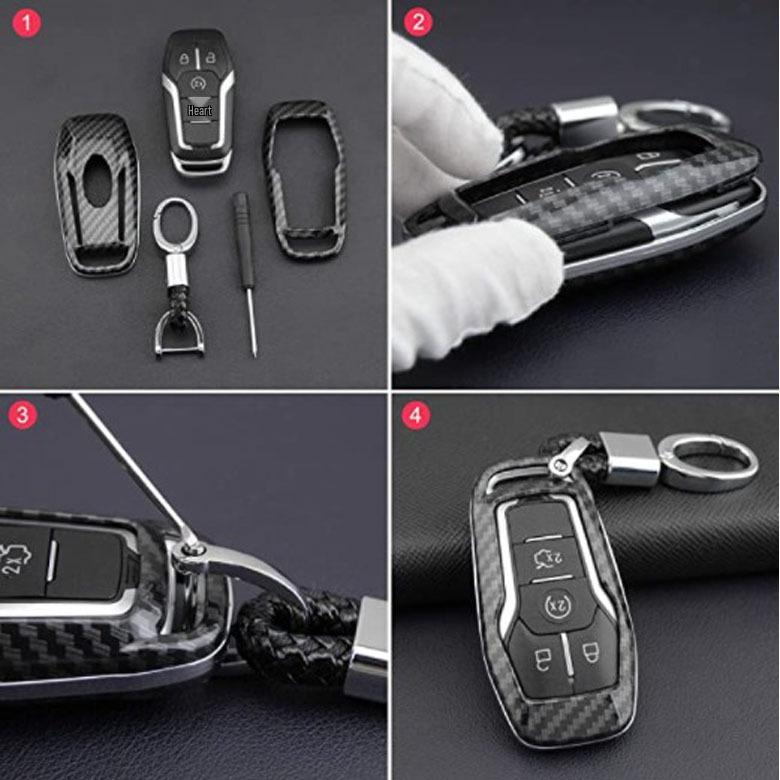 Ford Car Key Case for Mondeo, Focus, Mustang, Explorer, F150, Territory - Carbon Fiber Pattern Shell