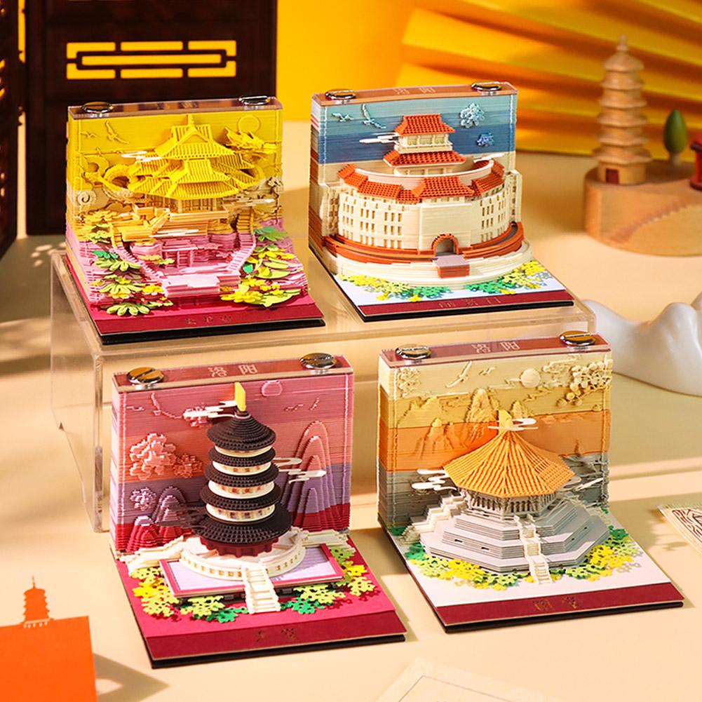 4 Types Chinese 3d Calendar Notepad Magic Castle 3d Calendar 3d Artistic Note Paper Cubes Memo Gift 2026 Pad Birthday Notepad