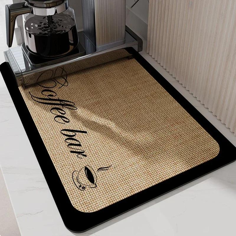 Black Marbling Super Absorbent Tableware Dish Drying Mat Kitchen Bottle Anti-slip Rug Luxury Kettle Dinnerware Bar Counte