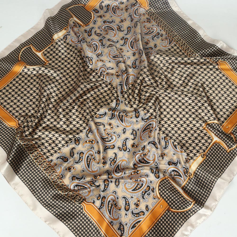 

Высококачественные роскошные шелковые шарфы, повязка на голову, шарфы, шейный шарф для женщин, шелковый шарф с цепочкой, женская декоративная шаль 90*90cm золотой