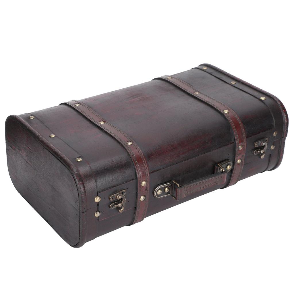 Portable Antique Suitcase Wooden Case Photography Props Craft Decoration Box Ornament