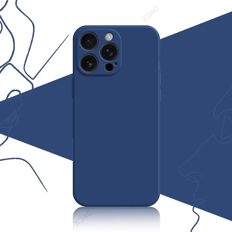 Luxury Square Liquid Silicone Case Cover for iPhone 16 Pro Max Plus iPhone16 16Pro 16Plus 16ProMax Soft Shockproof Phone Housing