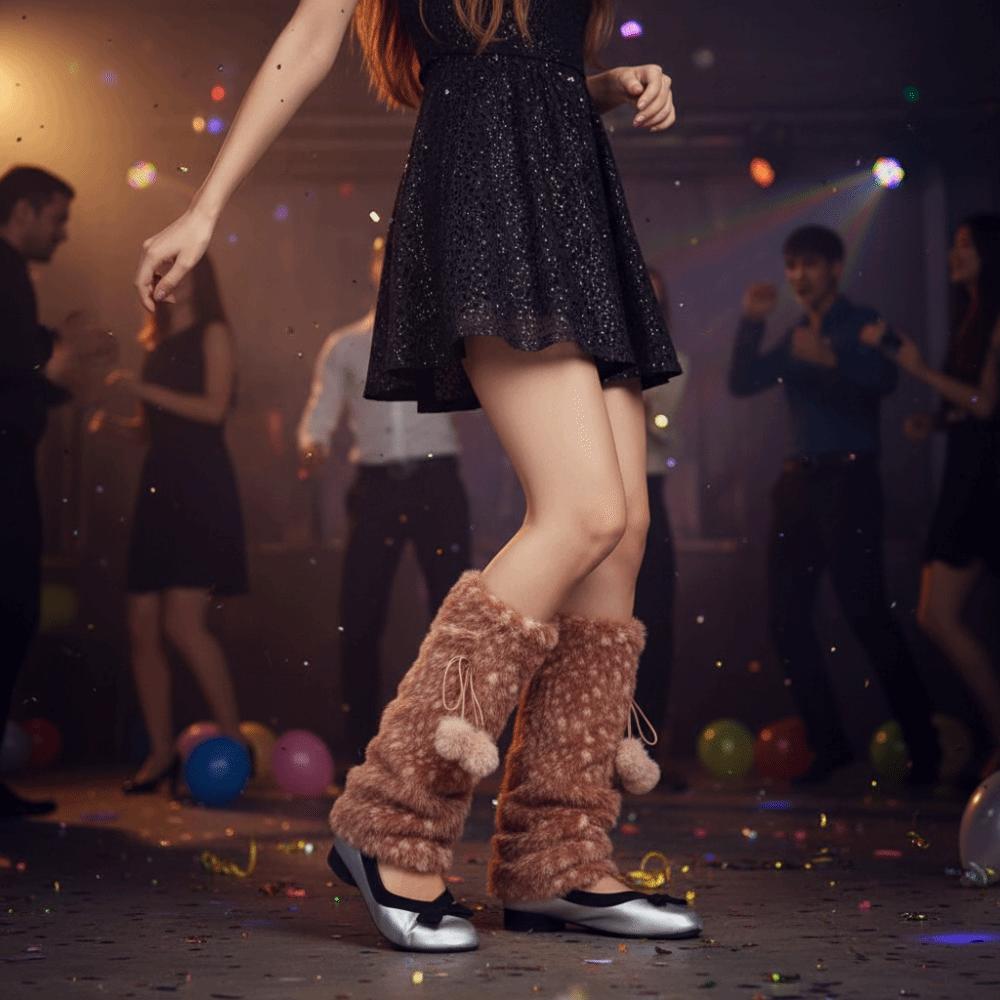 Fur Ball Lolita Boots Cover Fawn Dot Mid-calf Socks Faux Fur Leg Warmers  Performance Costume