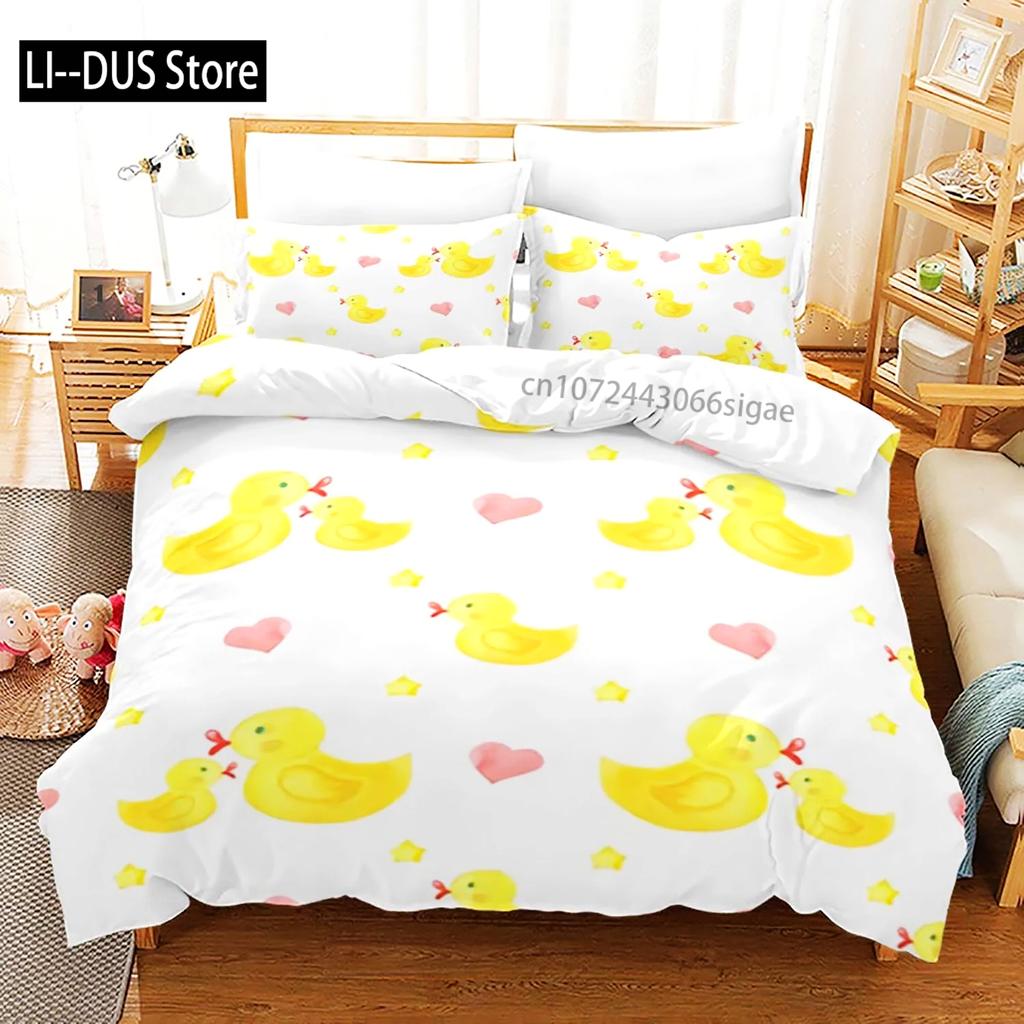 Gelbe Ente 3D-Druck Bettwäsche-Set Einzelbett Doppelbett Full Queen King Size Bettwäsche-Set für Erwachsene Kinder Schlafzimmer Bettbezug-Sets mit Kissenbezug