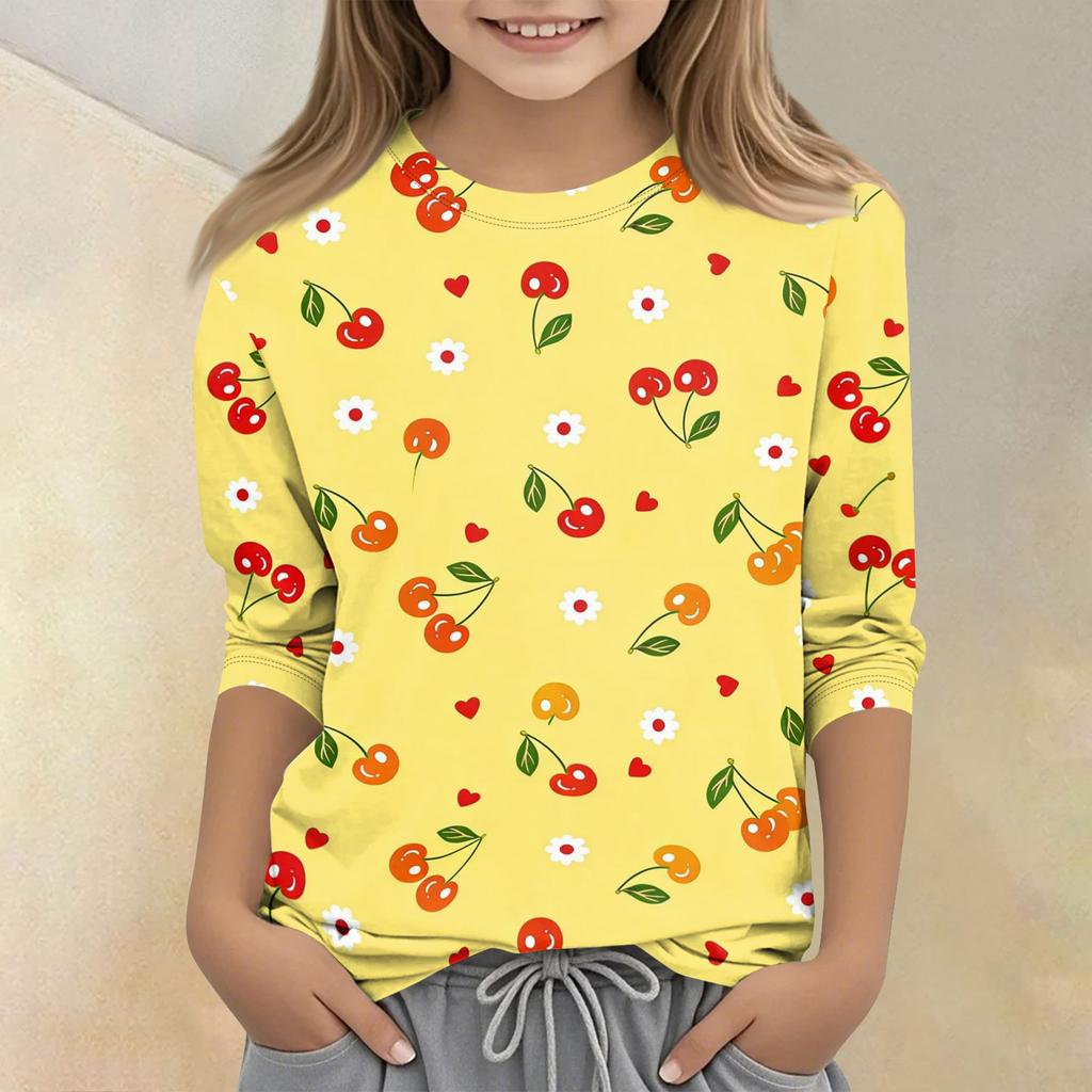 Children's Printed Round Neck Seven Quarter Sleeve Casual T-shirt