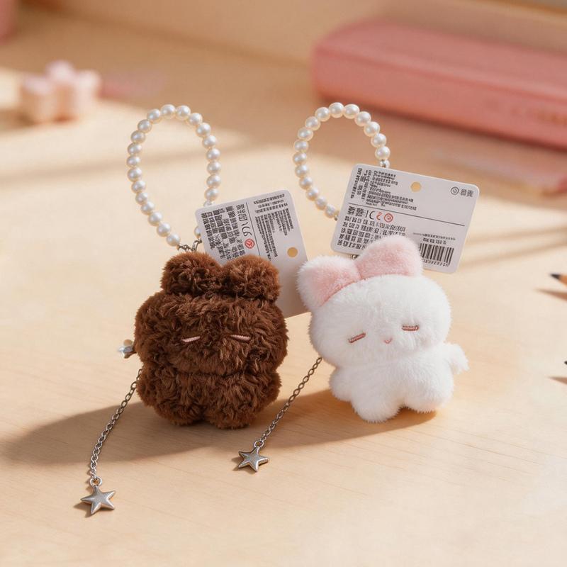 Handmade Mini Sleepy Little Rabbit Plush Toys Soft Fluffy Cartoon Pearl Chain Bunny Hanging Doll Lovely Keychain Bags Decor